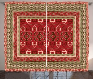 Штора ABAKUHAUS с турецким узором в деревенском стиле, абстрактный фон, для спальни, присборенная тесьма с петлями и крючками, 280 x 245 см, фисташковый зелено-коричневый цвет Abakuhaus