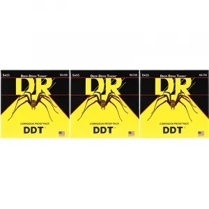 D.R Strings Струны DR Strings DDT5-55 Drop-Down Tuning из нержавеющей стали для бас-гитары с тяжелым звучанием - .055-.135, тяжелая 5-струнная (упаковка 3 шт.)