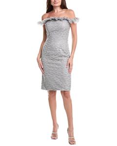Рене Руиз Тюлевое Вышитое Коктейльное Платье Rene Ruiz, металлик