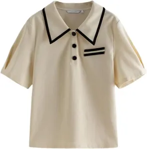 Женская хлопковая футболка с контрастным дизайном, бежевая