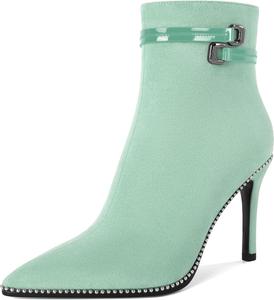 Женские ботильоны Soireelady с заостренным носком, тонким высоким каблуком, расшитые бисером, с коротким голенищем, боковой молнией и металлической пряжкой, каблук 4 дюйма, Mint Green