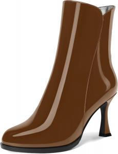 Женские ботильоны AMBELIGHT с закрытым носком, на молнии, из лакированной кожи, с высокими шпильками 3,3 дюйма, подходящие для свадебного платья, Brown