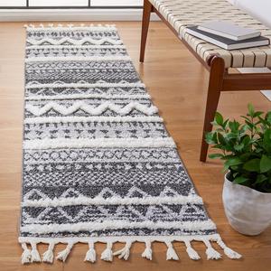 Ковер-дорожка SAFAVIEH, 69 x 244 см, Moroccan Tassel Shag Collection, Grey & Black, без линьки и простой в уходе, идеален для помещений с высокой проходимостью в гостиной, спальне (MTS634F)
