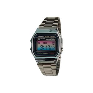 CASIO Часы Retrofit Series Quartz Movement Stainless Steel Strap Watch Unisex Black Dial, Black Dial with Pink and Blue Gradient Bezel