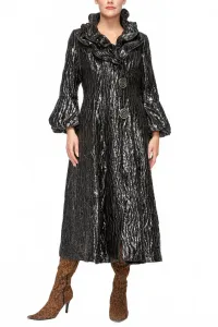 Длинный жакет-блузон с воротником-стойкой из металлизированной двойной проволоки и оборками, черный Ic Collection