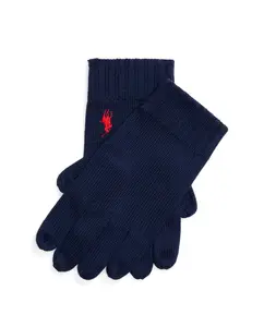 Мужские шерстяные перчатки с вышивкой в виде лошади Polo Ralph Lauren, темно-синий