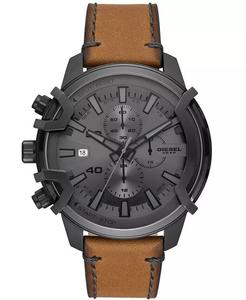 Мужские коричневые кожаные часы с рифленым хронографом, 48 мм Diesel, коричневый