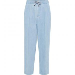 Прямые джинсы из шамбре Brunello Cucinelli, светло синий