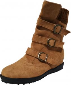 Женские ботильоны Рождественские шерстяные носки Длинные сапоги с толстым каблуком до середины голени Женские ботильоны и полусапожки Cakiesky, 6.5-7 Brown