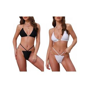 2 комплекта женского бикини с сердечками и стразами, топ-галтер и треугольные трусики Inspire Chic, Black White