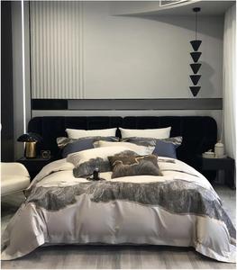 IBDRYKK Комплект постельного белья из египетского хлопка 120S с аппликационным вышитым пэчворком в сине-серых тонах