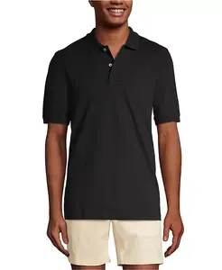 Мужская поло с коротким рукавом из сетчатой пике, созданная для комфорта Lands' End, черный