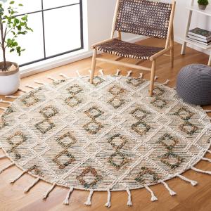 Ковер ручной работы SAFAVIEH, 183 x 183 см, Natura Collection Ivory / Emerald NAT180Y в марокканском стиле бохо с кистями из шерсти для прихожей, гостиной, спальни или кухни