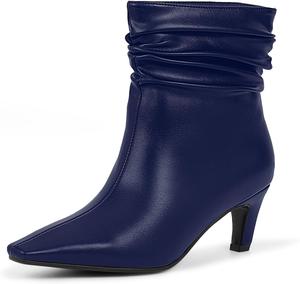 Женские ботильоны на низком каблуке с мягким верхом, плисе с закрытым квадратным носком Odetina, Blue
