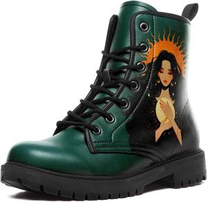 Женские ботильоны Sun and Moon Fashion, мужские платформенные кожаные ботинки с шнуровкой, подарочные зимние и осенние платьевые ботинки AWSOLE, Green/Orange