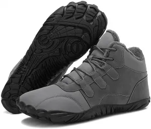 Женские и мужские босоногие ботинки, снежные ботинки - теплые минималистичные с широким носком, водонепроницаемые зимние снежные ботинки, теплые ботильоны с поддержкой свода стопы Qacksv, серый