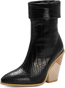 Женская мода: ботильоны с массивным клиновидным каблуком, на высокой платформе, удобные, лаконичные, с тиснением под змеиную кожу, с заостренным носком и высокими каблуками, короткие ботинки LYYSKY, Black