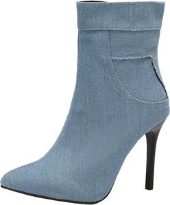 Элегантные женские ботильоны на шпильке с короткой молнией и заостренным носком XIEPP, Light Blue