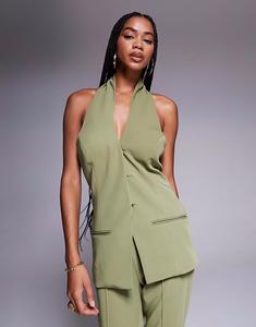 Жилет-халтер, приталенный в оливковом цвете Asos Design