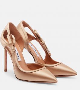 Атласные туфли-лодочки Soave 105 с бантом Aquazzura, Warm Cream