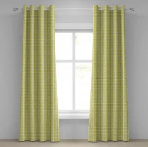Шторы на люверсах ABAKUHAUS в стиле ретро, вертикальные полосы, горошек и круги, геометрический симметричный узор, декоративные двухпанельные шторы, 280 см x 225 см, цвет авокадо-зеленый, кремовый Abakuhaus
