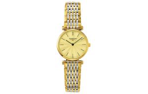 LONGINES Часы Jialan Collection Quartz Movement Women's Watch 24mm Gold Dial PVD Coating Watch Case Stainless Steel Strap, Gold Dial