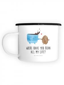 Эмалированная кружка XL Кофе в зернах с надписью белого цвета Mr. & Mrs. Panda