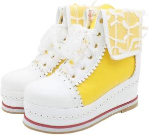 HILIB Женские милые ботинки Lolita Cosplay с брогом на танкетке, Yellow