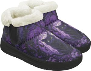 Ботинки на зиму для женщин с меховой подкладкой до щиколотки, теплые зимние обувь для прогулок на улице, модные наряды Fuojuvelie, Halloween Black Cat