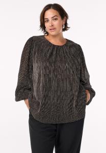 Блуза Zizzi MIT GLITZERSTREIFEN UND LANGEN ÄRMELN, Black Copper Lurex/Black