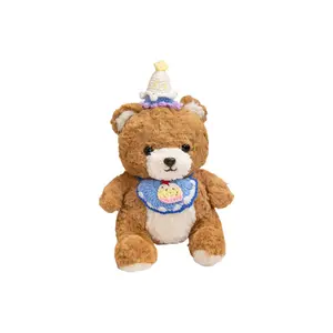 Мягкая плюшевая кукла Birthday Hat Bib Bear Warrior высотой 30 см PUDOWRABBIT