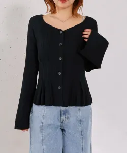 Кардиган с баской и ребристой вязкой Archives, цвет Black