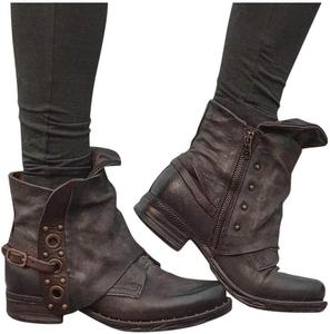 Женские ботильоны ZBYY с пряжкой, зимние ботинки из ПУ-кожи, с боковой молнией и пряжкой, с закрытым носком, низким каблуком, повседневные туфли, Coffee