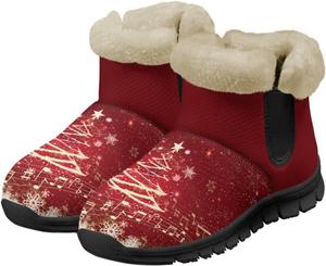 Женские зимние ботинки с мехом, противоскользящие пушистые ботильоны, теплые и удобные рождественские ботинки, повседневная обувь Chririnla, Red Christmas Tree