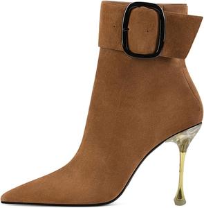 Женские сексуальные ботильоны YDN с заостренным носком и прозрачным каблуком-стилет, модные туфли с пряжкой для танцев и клубов, размеры 4-15 US, Brown