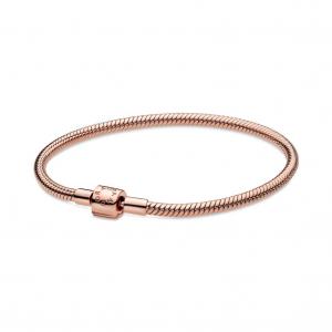 Браслет Pandora Moments Barrel Clasp Snake Chain, покрытие - розовое золото