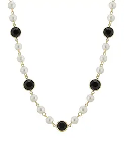 Золотисто-Имитационный жемчуг с черными каналами, регулируемое ожерелье длиной 16 дюймов 2028, black