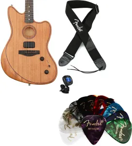 Акустико-электрогитара Fender American Acoustasonic Jazzmaster - натуральная. Комплект с ремнем Fender 2" из полиэстера с логотипом - черный с белым логотипом... (4 предмета)