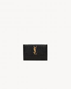 Визитница UPTOWN FLAP из лакированной кожи с тиснением под крокодила Saint Laurent, черный