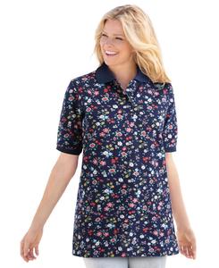 Поло-туника большого размера с рукавами до локтя Woman Within, Navy graphic bloom