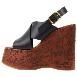 Женские босоножки на танкетке с открытым носком Chloé, Black