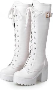 Готические женские ботинки в стиле панк с массивным каблуком, на шнуровке, до колена, рыцарского стиля, на платформе WAOLSU, White