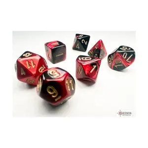 Набор Mini Poly — Близнецы черно-красный с золотом (7), Dice - Miniature 10mm & 5mm (Chessex)
