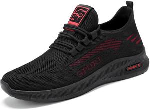 Мужские прогулочные кроссовки для улицы и дома, ультралегкие, для бега и повседневной носки, слипоны, для тренировок и тенниса, дышащие с сеткой, удобные Qacksv, черный/красный