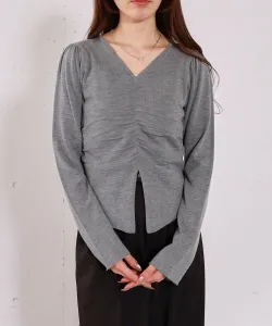 Вязаный пуловер с V-образным вырезом и сборками спереди Archives, цвет Gray