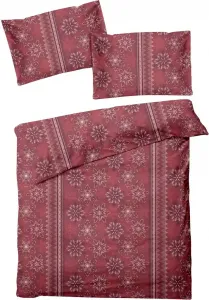 Комплект постельного белья Dream Sleep из фланели со звездами и снежинками, красный, 160x210 см + 65x100 см Traumschlaf