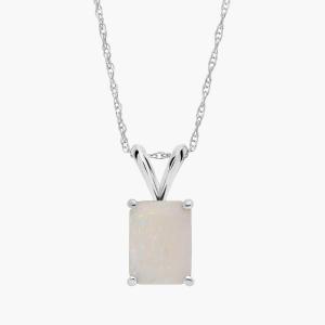 Ожерелье с подвеской из опала изумрудной огранки из белого золота 14 карат (8x6 мм) Blue Nile