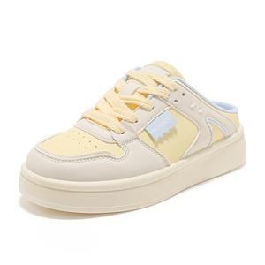 HUANQIU Кожаные тапочки для женщин с аппликацией бесшумные нескользящие с закрытым носком бежево-желтые, цвет Beige Yellow