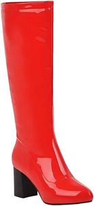 Женские высокие ботинки до колена из лакированной кожи, длинные ботильоны, осенне-зимний стиль, для женщин большого размера Generic, Red
