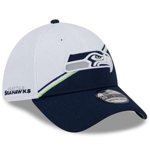 Мужская бейсболка New Era White/College Navy Seattle Seahawks 2023 Sideline 39THIRTY Flex Hat